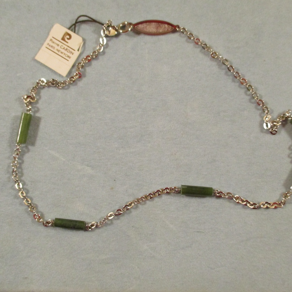 Vintage Pierre Cardin Sterling Silver Jade Neckace